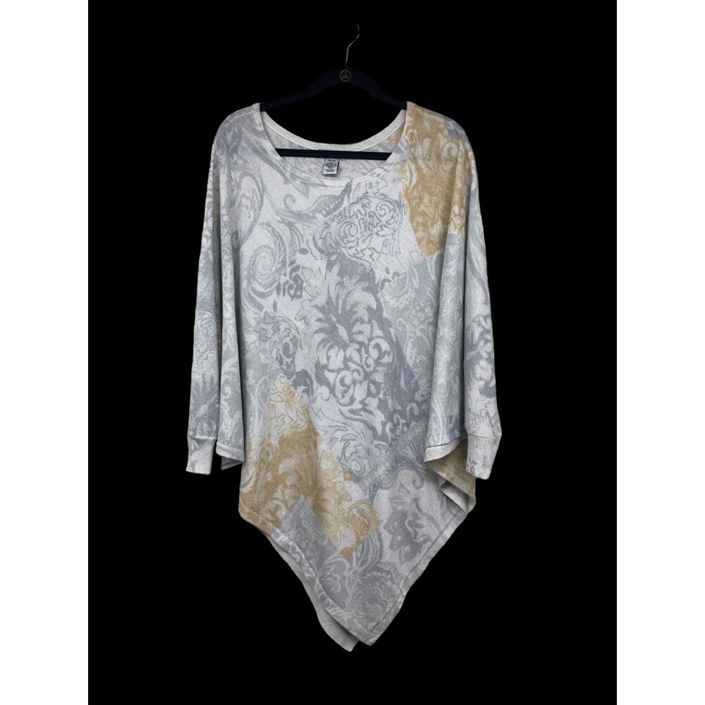 Silver & Gold Sparkling Handkerchief Blouse, Butterfly Sleeves Plus SZ 2X-3XL